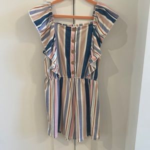 Beauties Stripped Romper soft jersey fabric w/button detail & ruffles - size 10